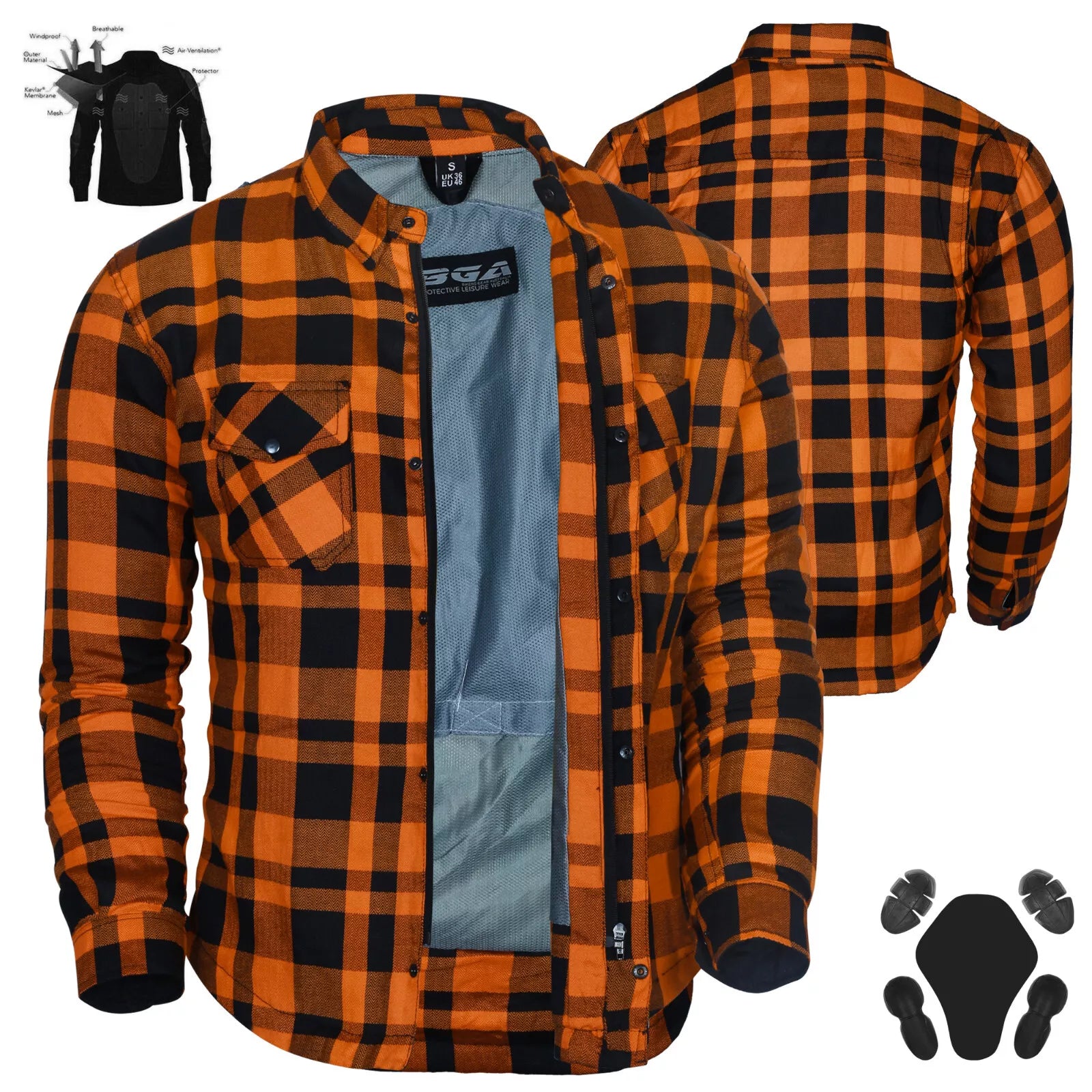 Exo Rider Lined with Kevlar Protective Motorcycle Shirt Orange