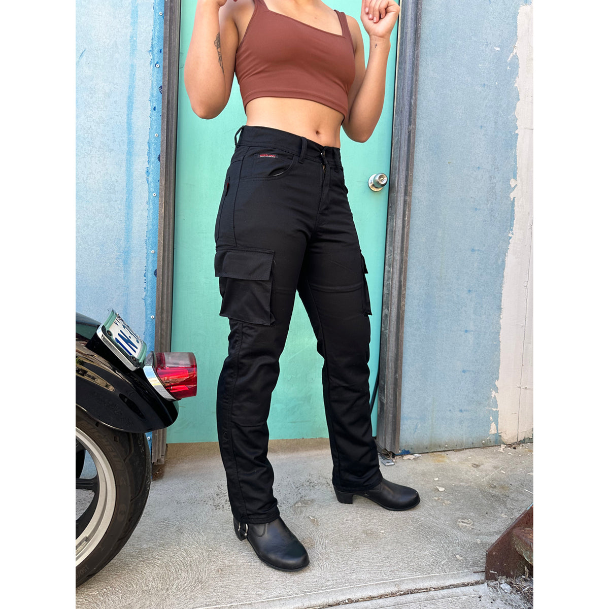 Robin Women Motorcycle Lined With Kevlar Cargo Pants Black