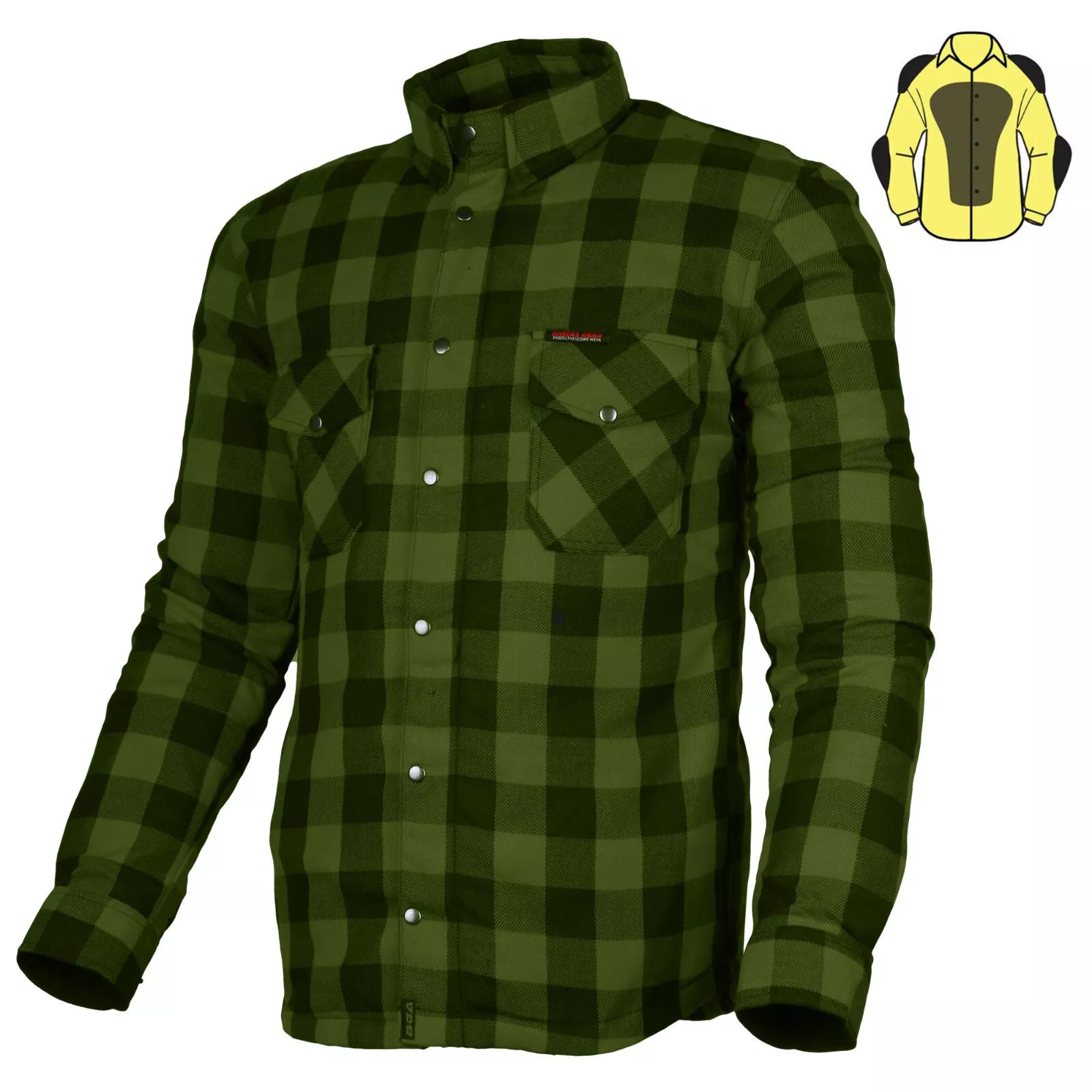 Boston HD Flannel Motorcycle Lined With Kevlar Shirt Army Green / Black