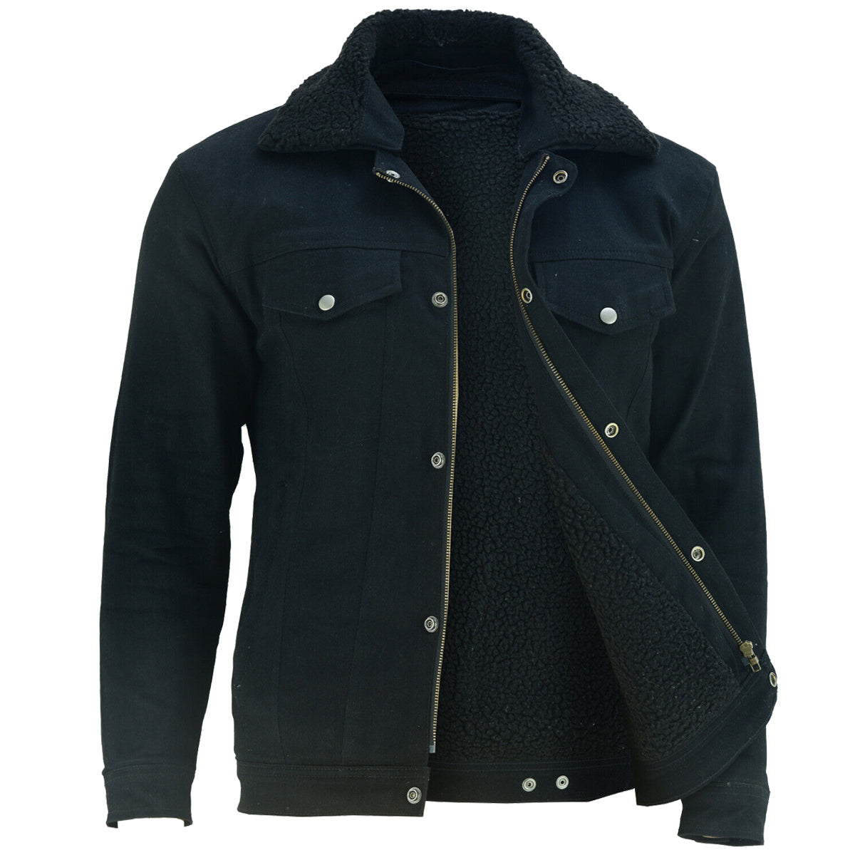 Kevlar Lined Sherpa Denim Jacket Black