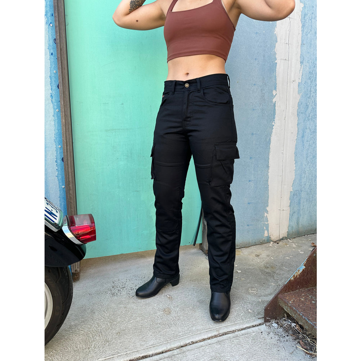 Robin Women Motorcycle Lined With Kevlar Cargo Pants Black