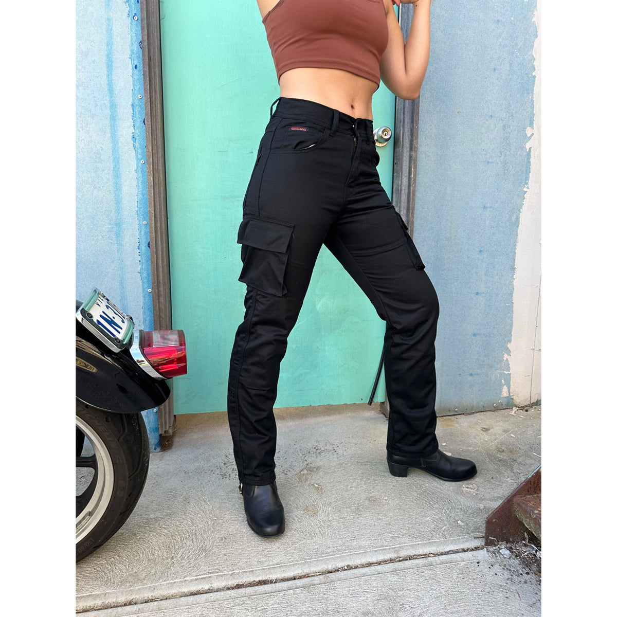 Robin Women Motorcycle Lined With Kevlar Cargo Pants Black