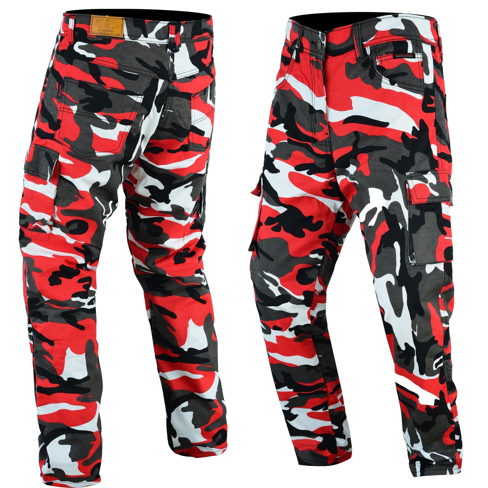 Robin Men Motorcycle Cargo KEVLAR Pants Camo Red/Black