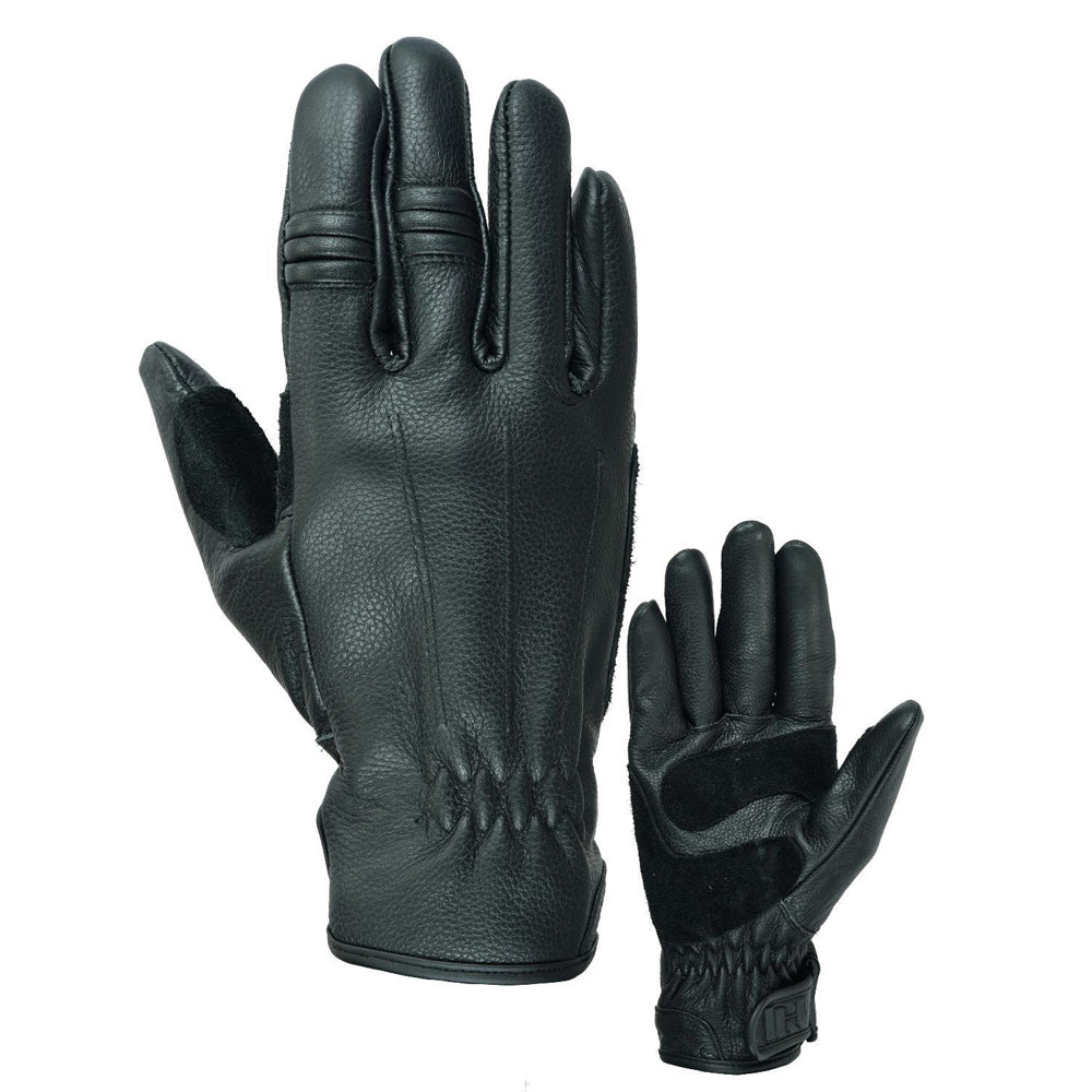 Black Leather Rigger Motorcycle Gloves