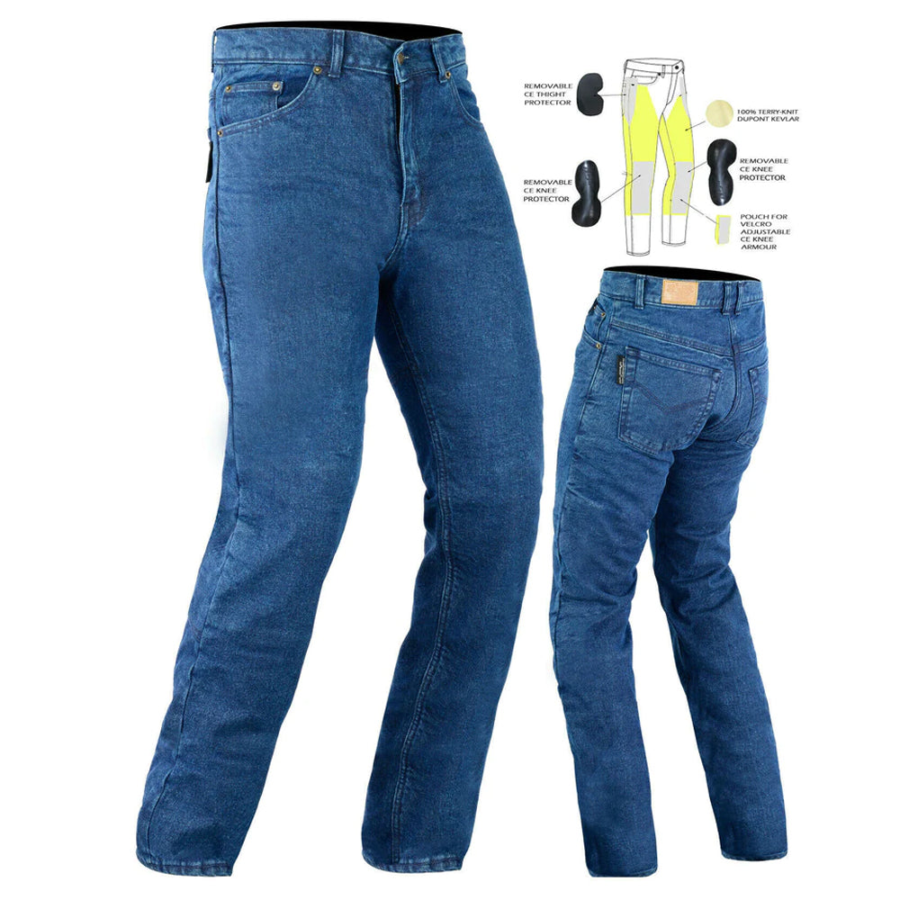 Classic Protective Lined With Kevlar Motorcycle Jeans Blue