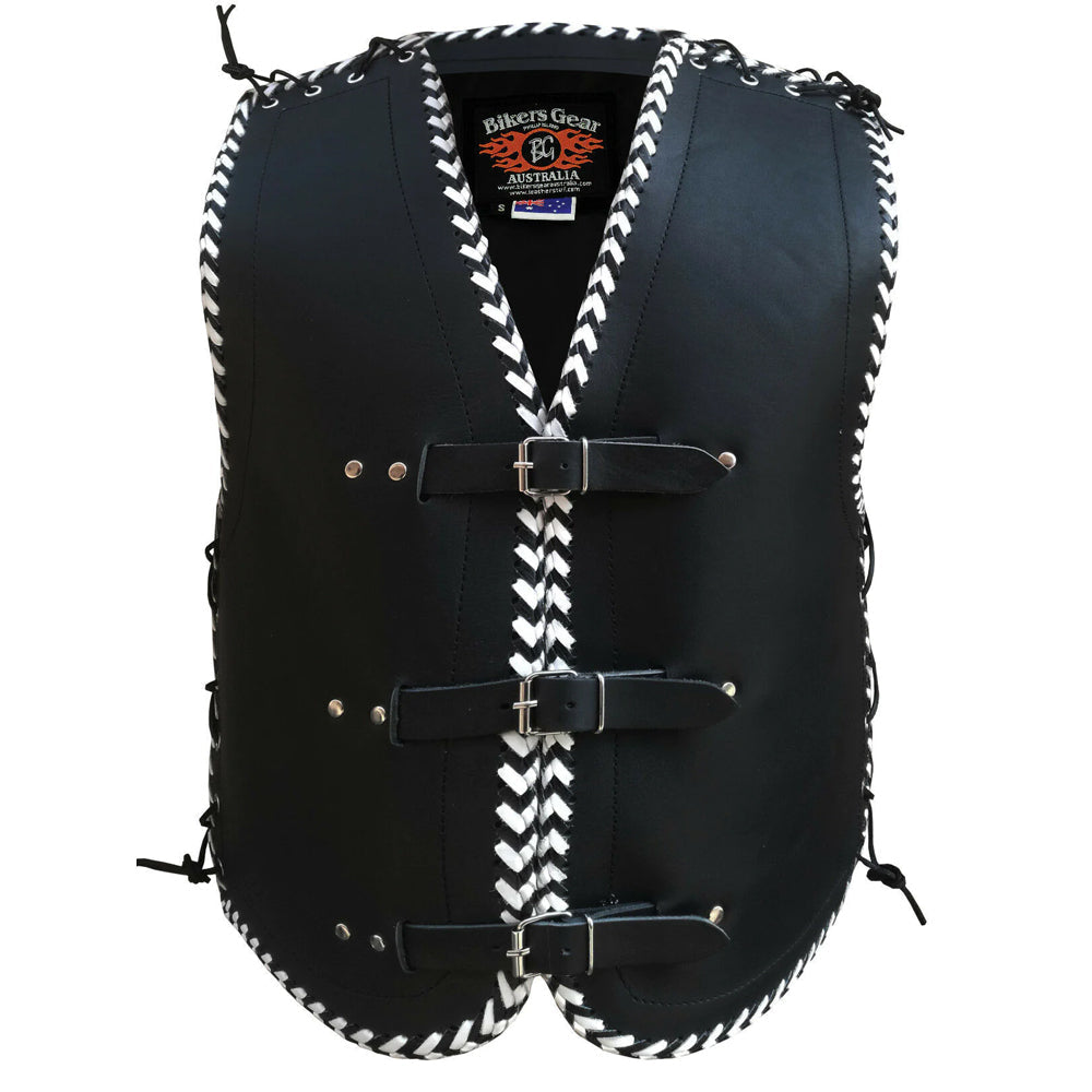 Vigor 3-4mm Leather Motorcycle Vest NZ White