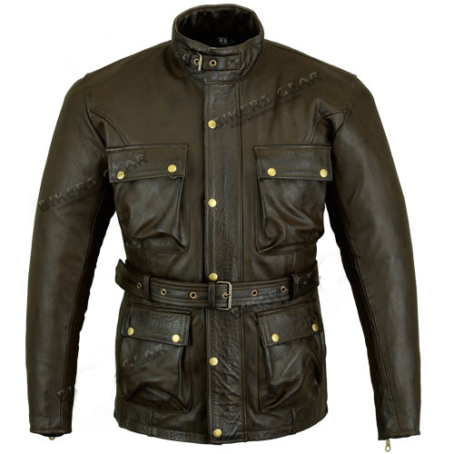 Trail Master Waxed Motorcycle Leather Jacket Brown