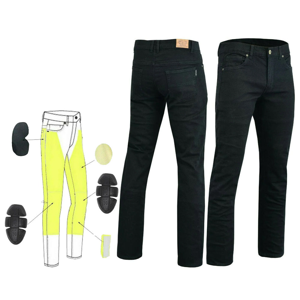 Mens Victor Comfort Protective Lined With Kevlar Motorcycle Stretch Jeans Black
