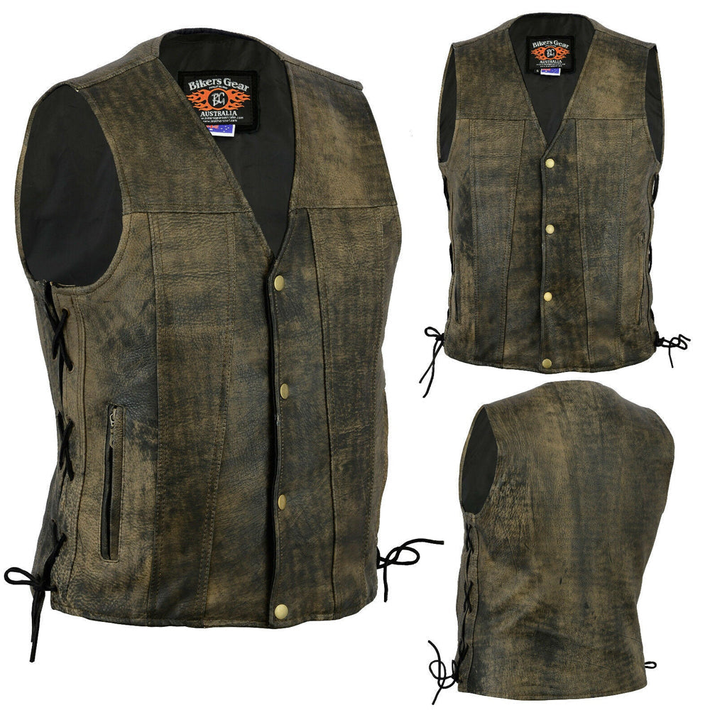 Copper Men's Harley Premium Soft Leather Motorcycle Vest Brown