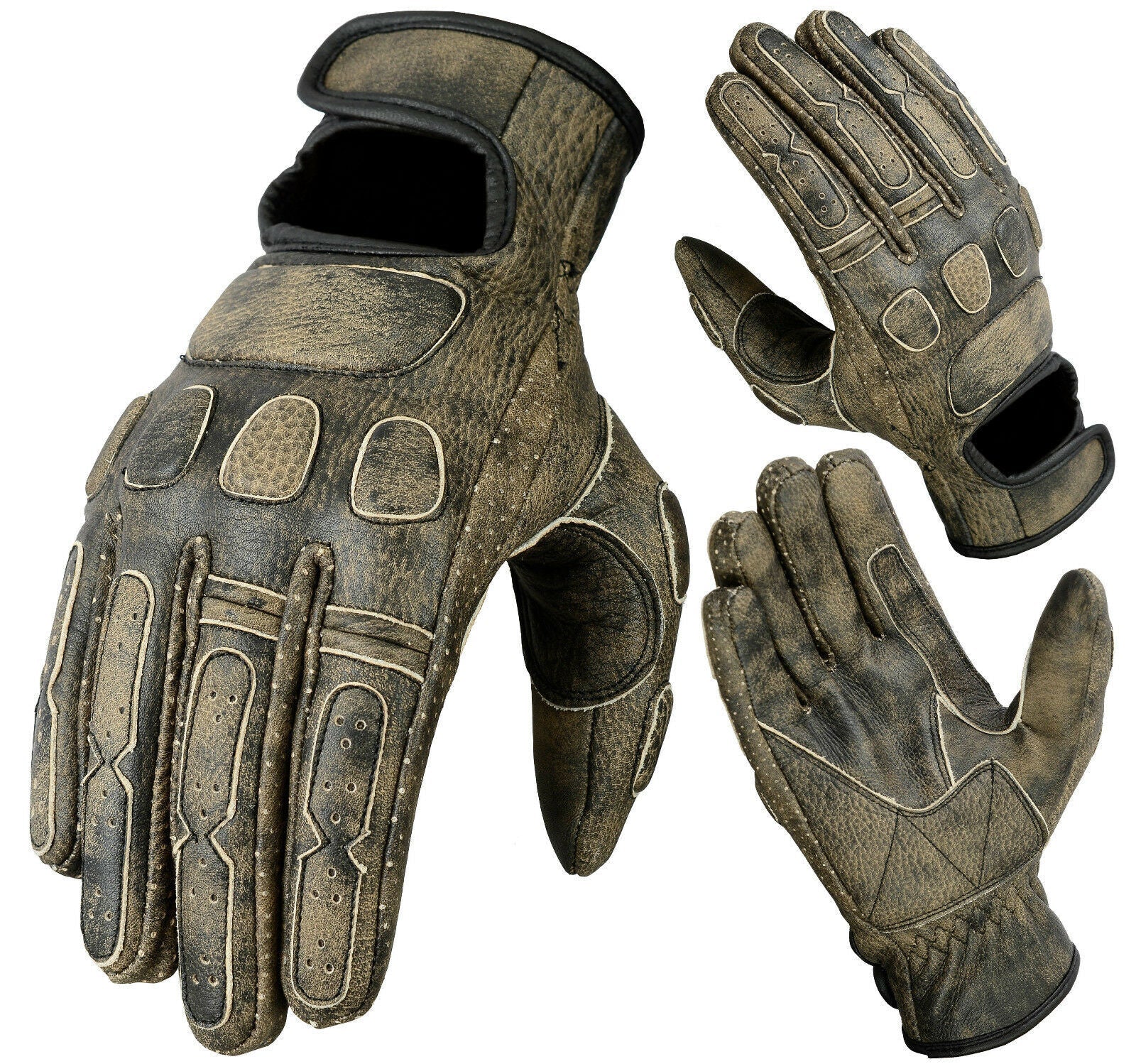 Tasker Leather Motorcycle Gloves Brown