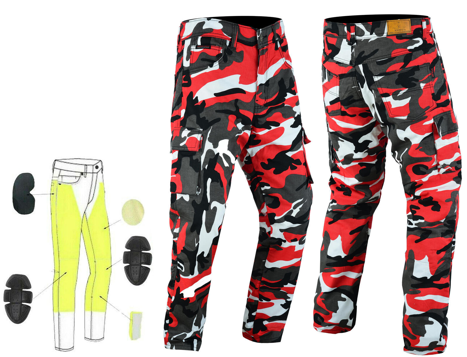 Robin Men Motorcycle Cargo KEVLAR Pants Camo Red/Black