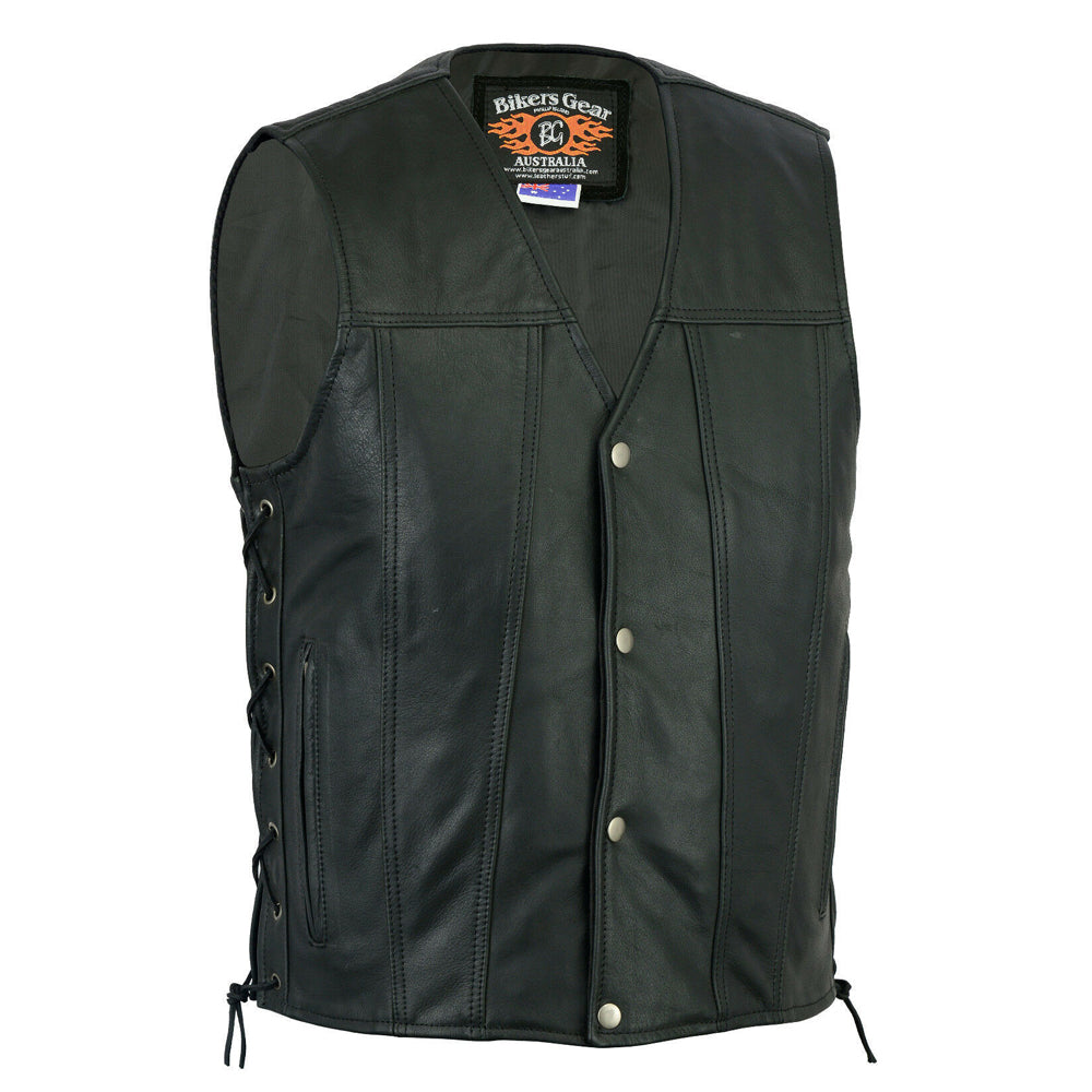 Copper Men's Harley Premium Soft Leather Motorcycle Vest Black