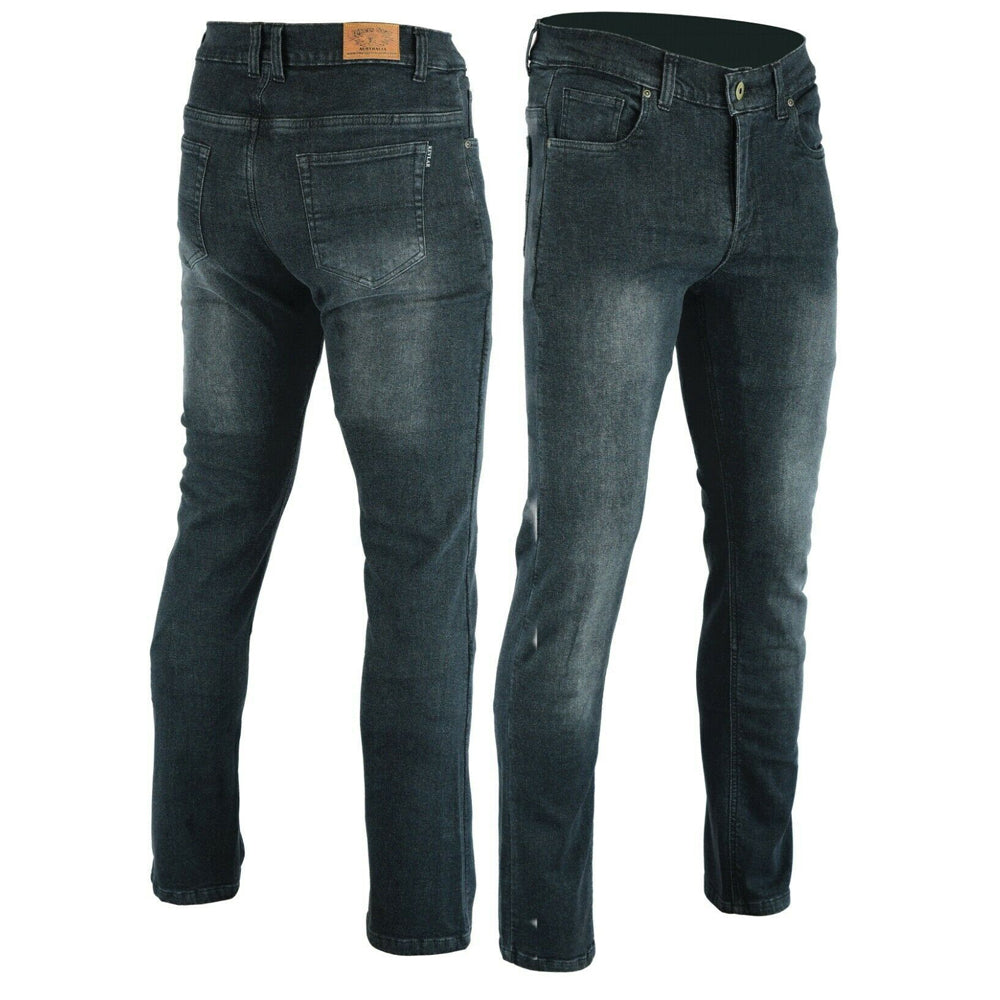 Mens Highway Stretch Denim Protective Lined With Kevlar Motorcycle Jeans Grey