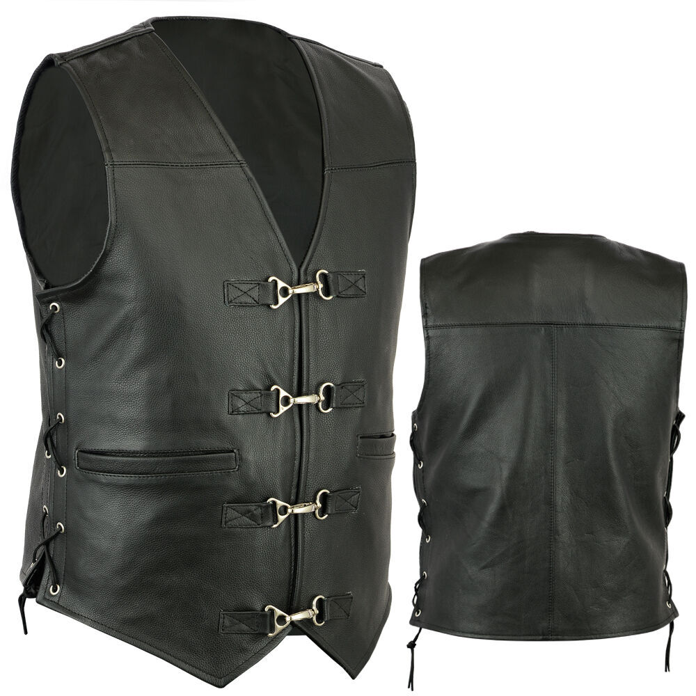 Bruno Men's Biker Premium Leather Clip Motorcycle Vest