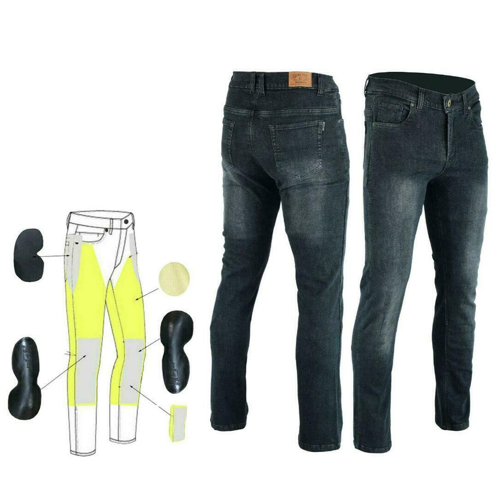 Mens Highway Stretch Denim Protective Lined With Kevlar Motorcycle Jeans Grey