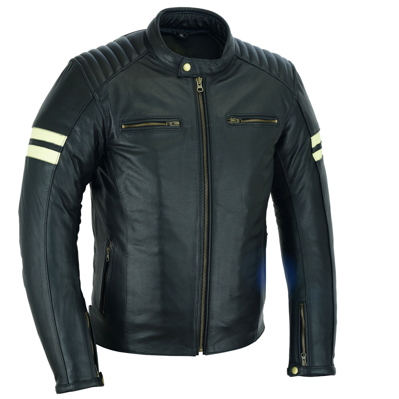 Roadster Classic Leather Motorbike Jacket Beige