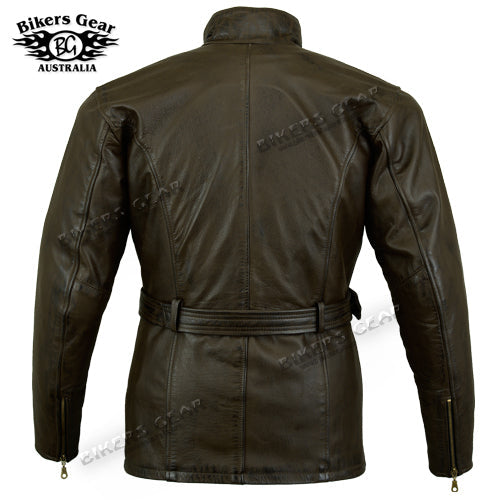 Trail Master Waxed Motorcycle Leather Jacket Brown
