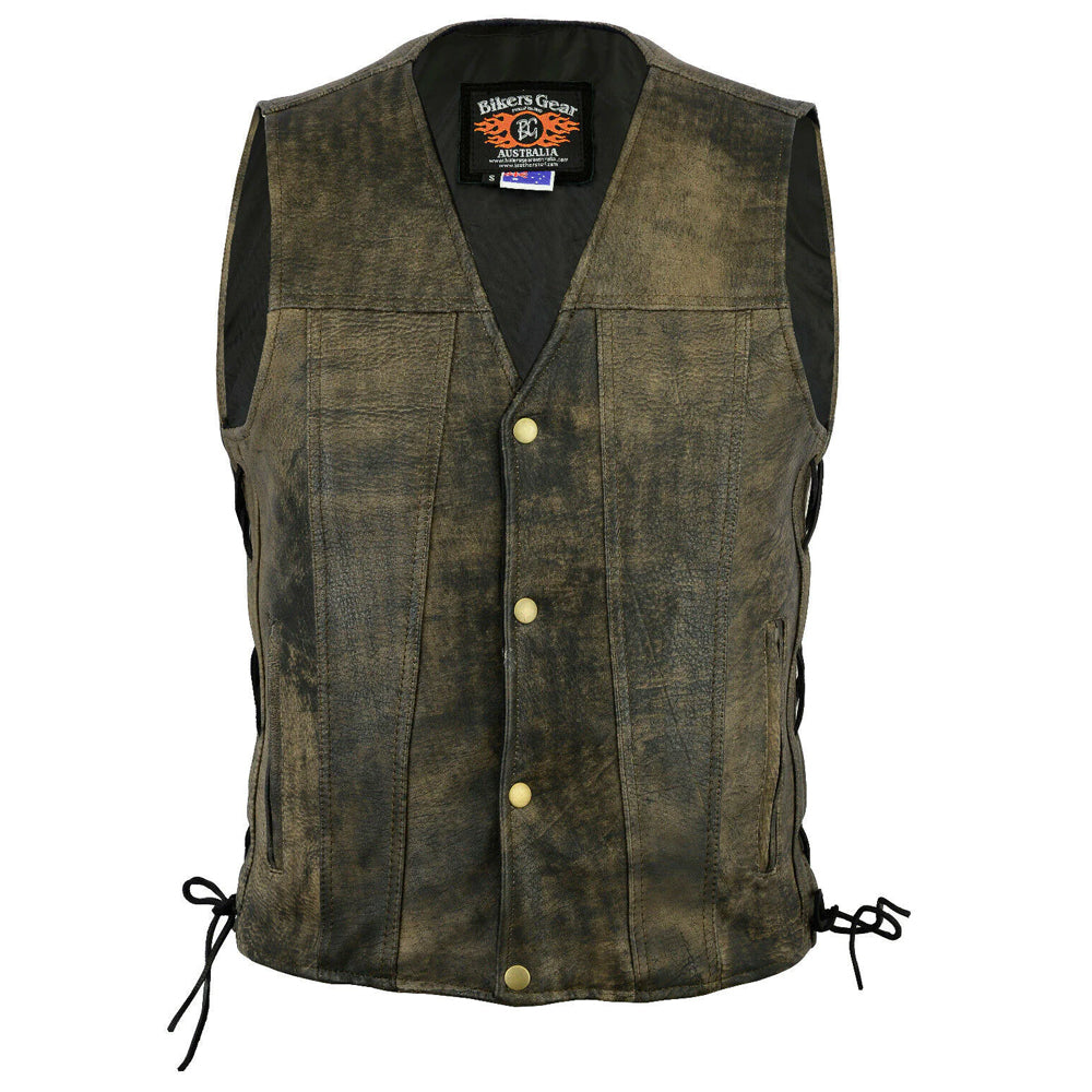 Copper Men's Harley Premium Soft Leather Motorcycle Vest Brown