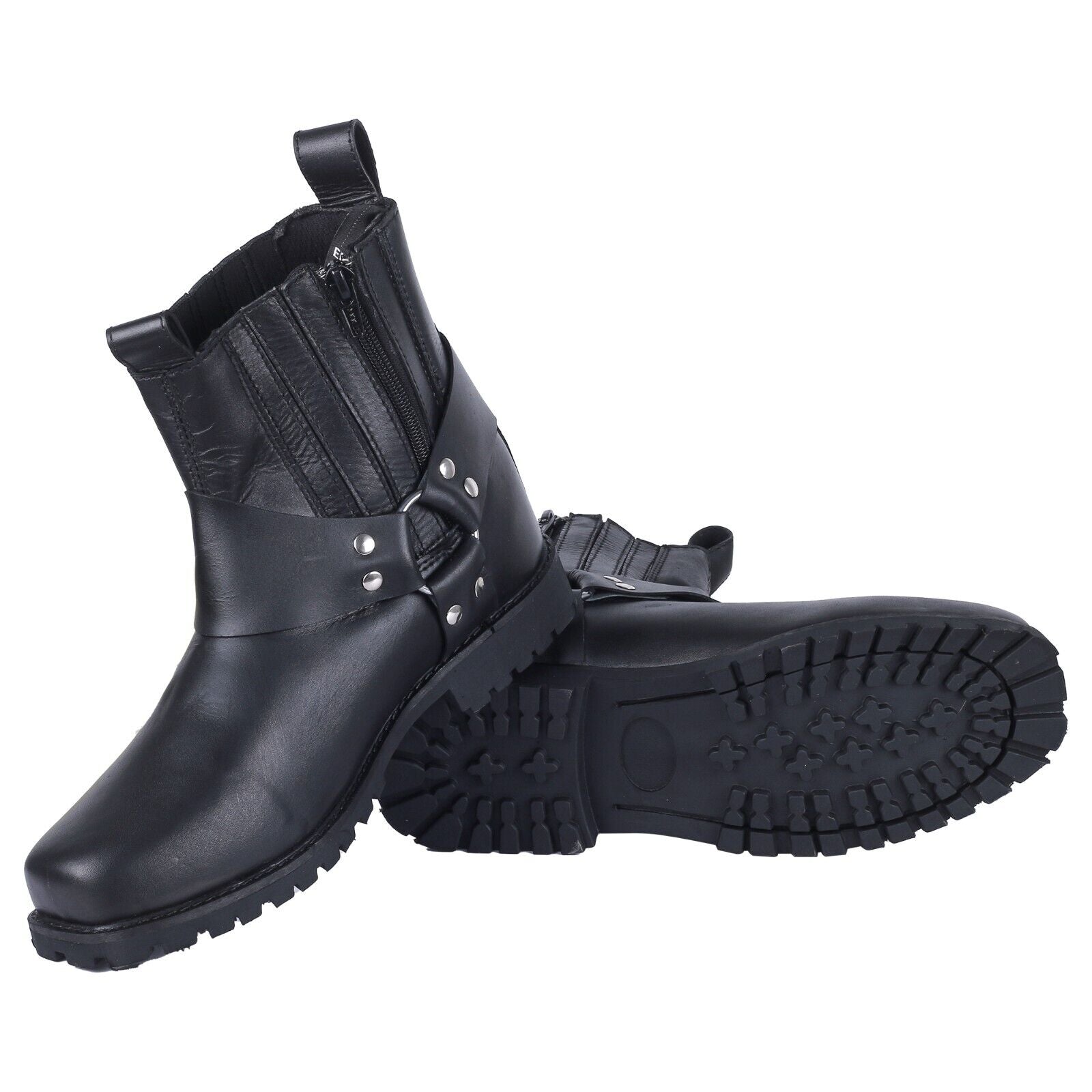 Rebel Harness Short Leather Biker Boots