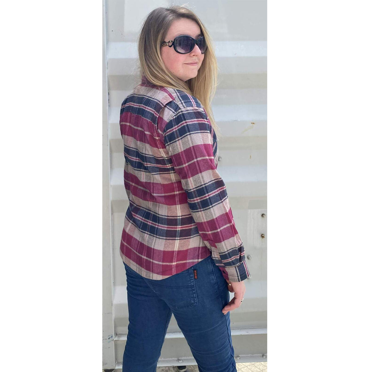 Brat Lady Motorcycle Flannel Shirts Pink/Grey