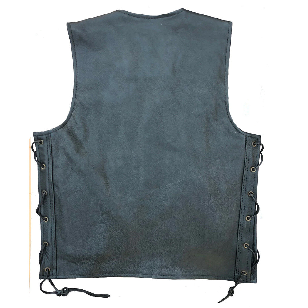 Copper Men's Harley Premium Soft Leather Motorcycle Vest Black