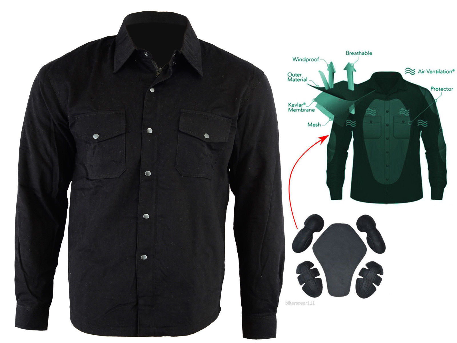 Motorcycle Protective Lined Shirt With Kevlar SOLID Black