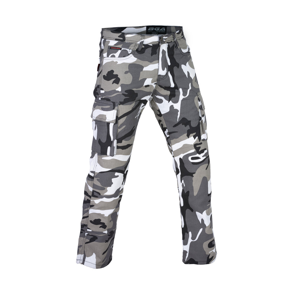 Men Motorcycle Cargo KEVLAR Pants Camo Grey/Black