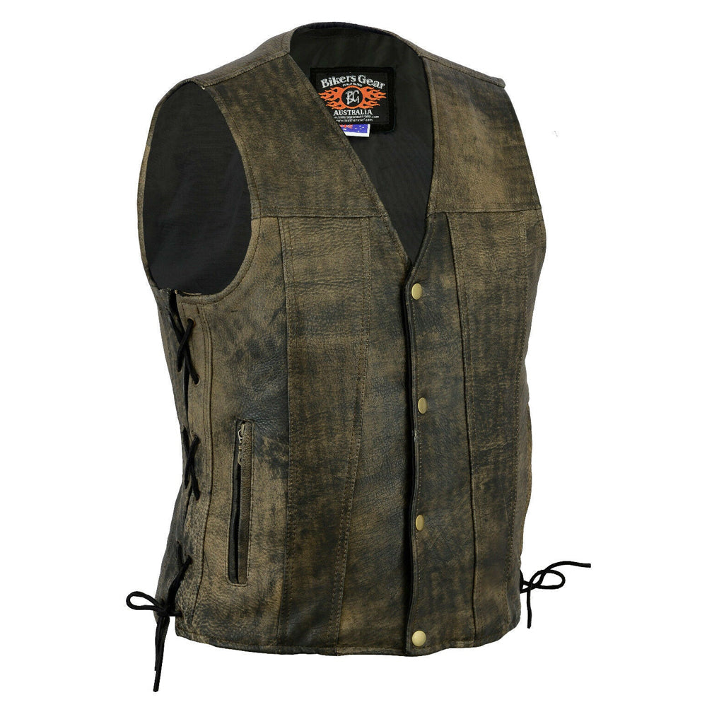 Copper Men's Harley Premium Soft Leather Motorcycle Vest Brown