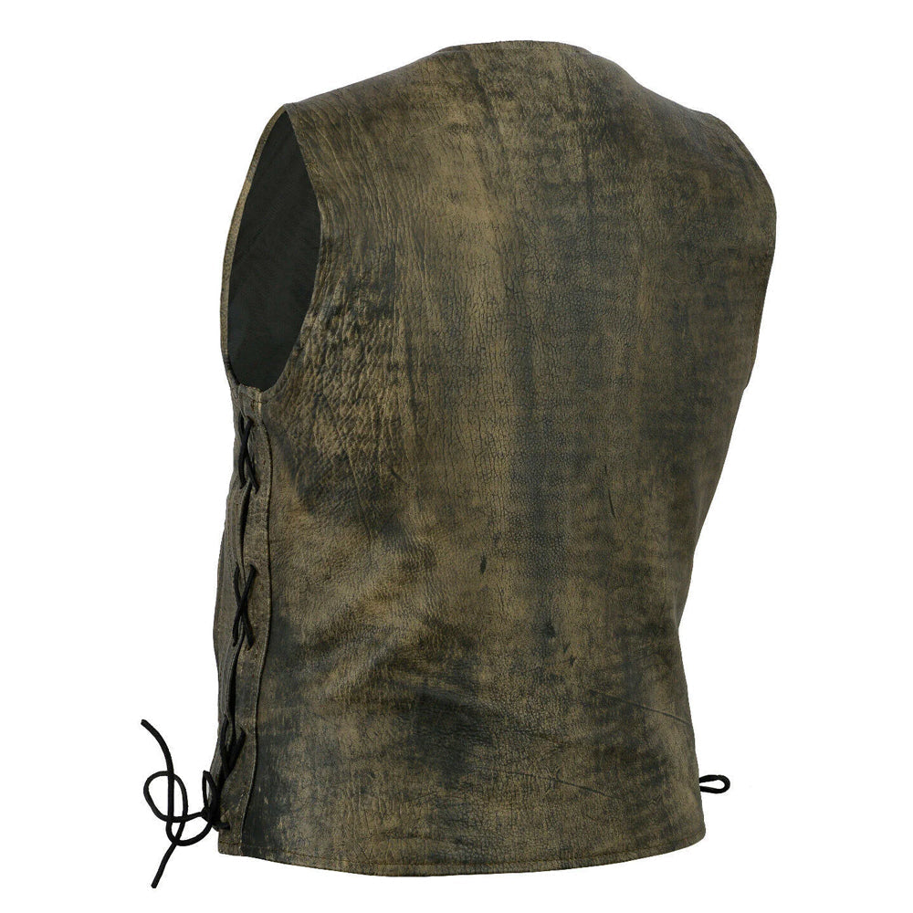 Copper Men's Harley Premium Soft Leather Motorcycle Vest Brown