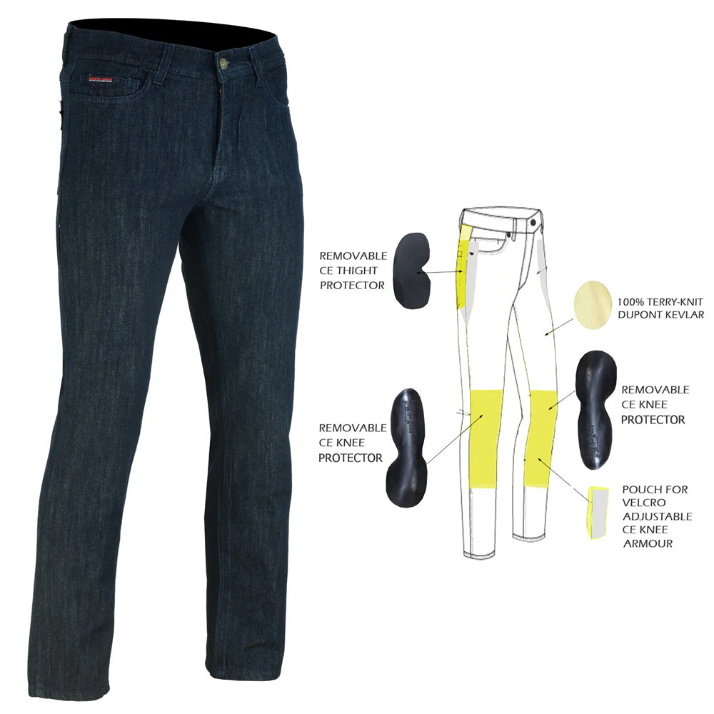 Mens Denim Motorbike Jeans lined with Kevlar Blue