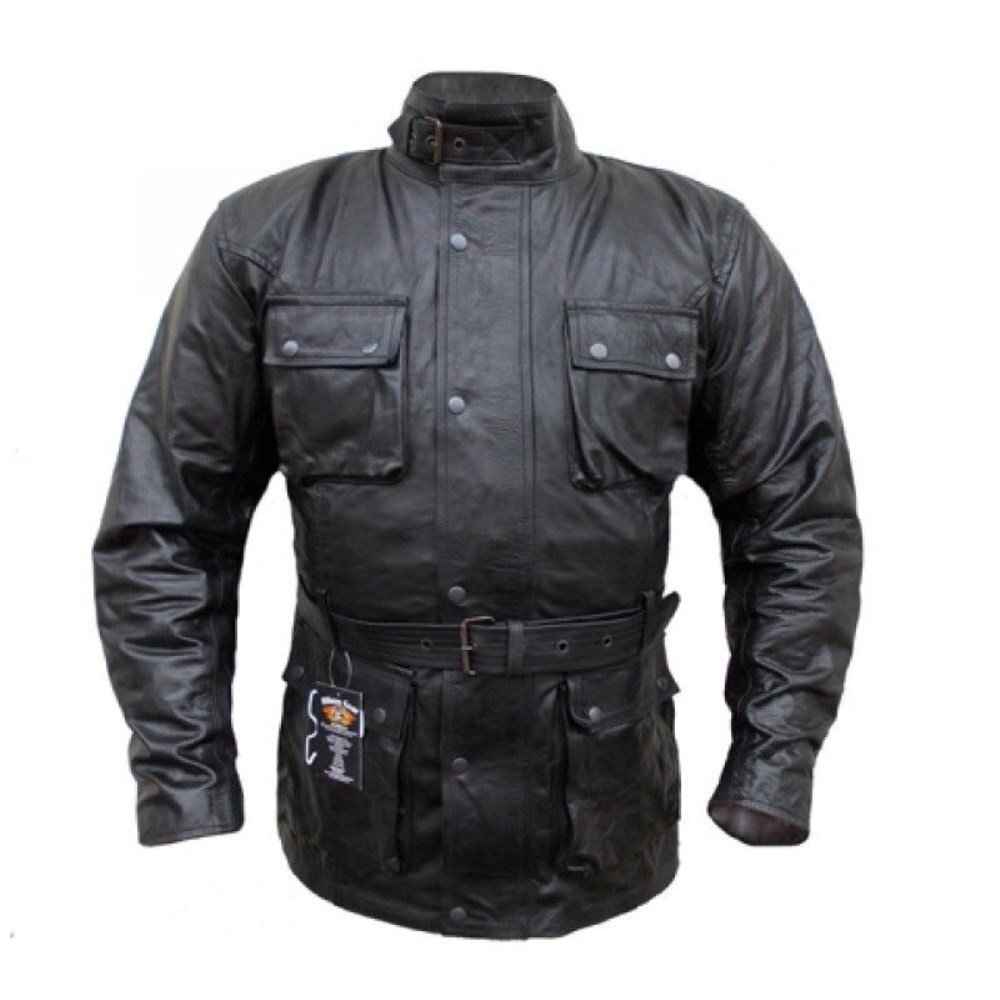 Trail Master Waxed Motorcycle Leather Jacket Black