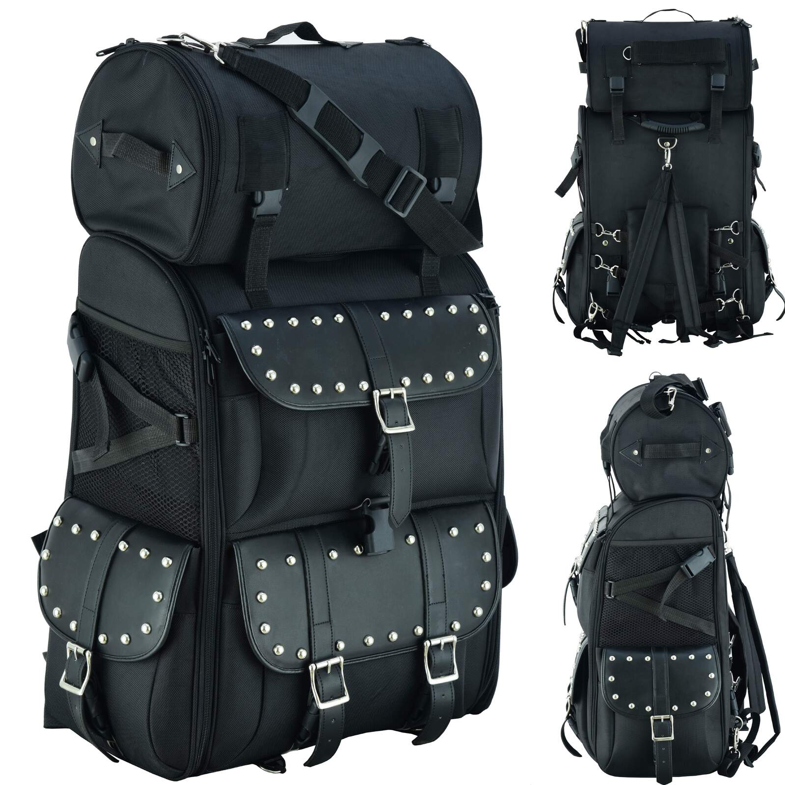 2 Piece Studded Deluxe 3500 Motorcycle Sissy Bar Bag