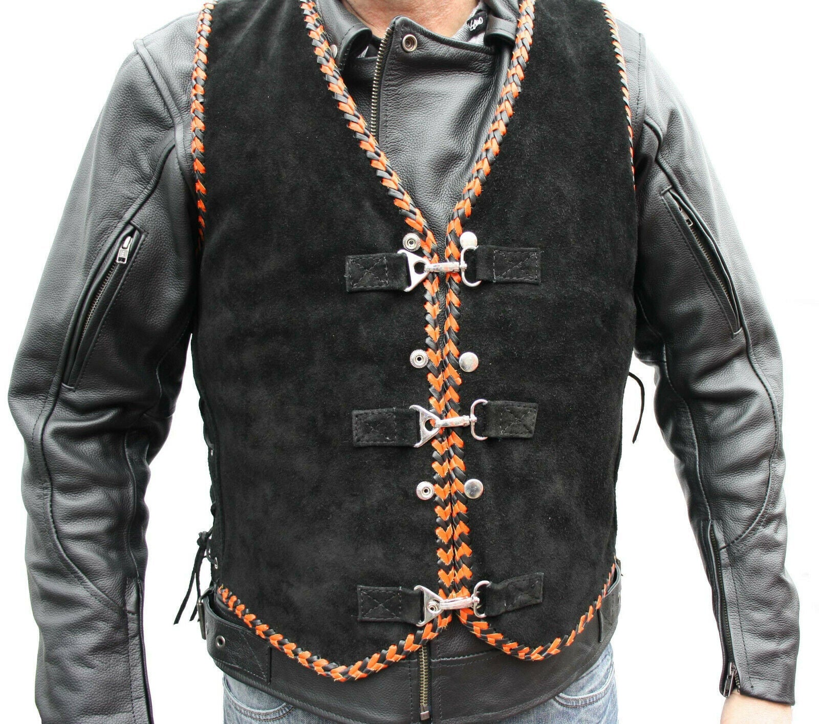 Aero Motorcycle Suede Vest Black/Orange