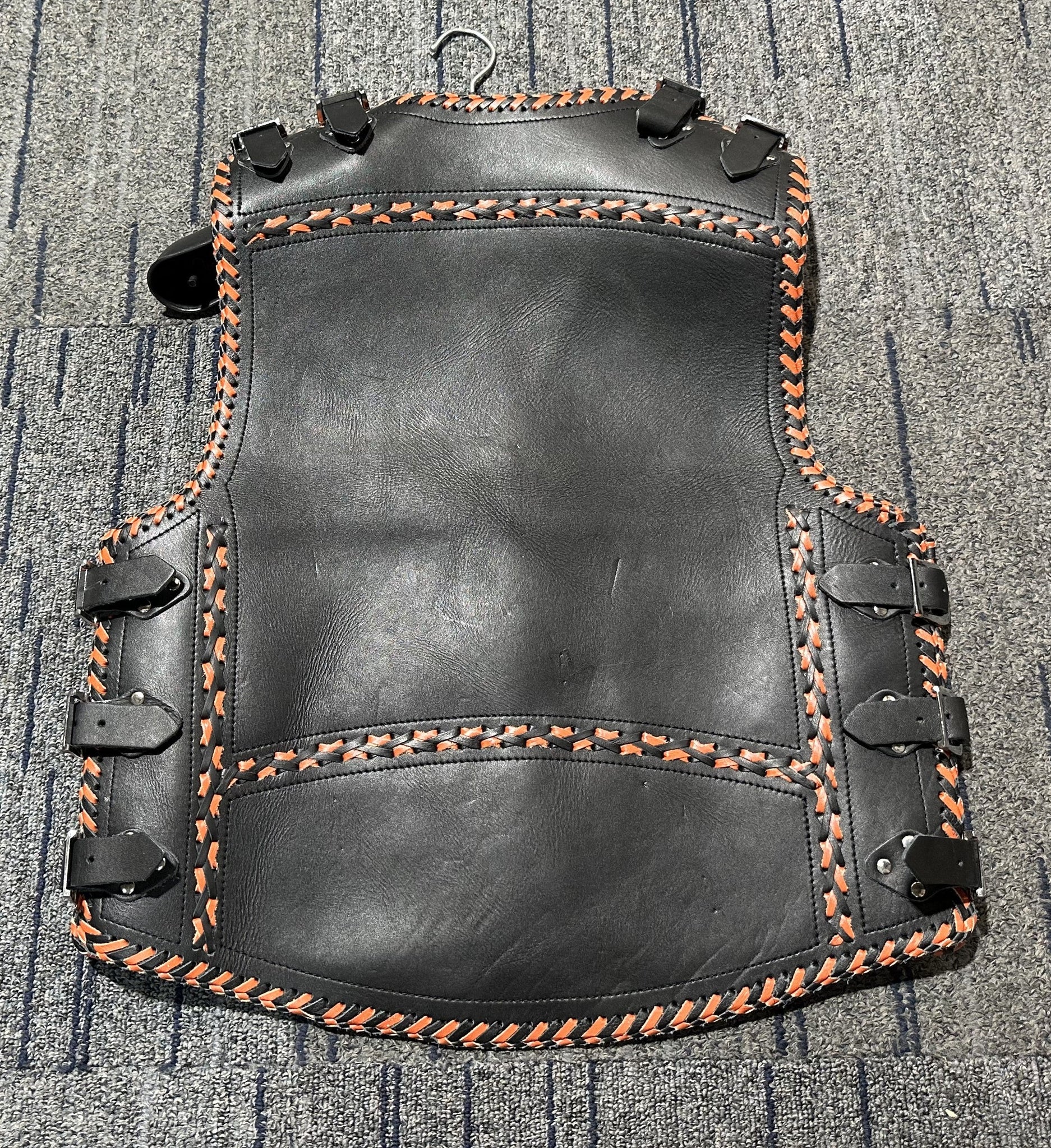 Hunt 3-4mm HD Leather Motorcycle Club Vest Orange Braiding & Buckles