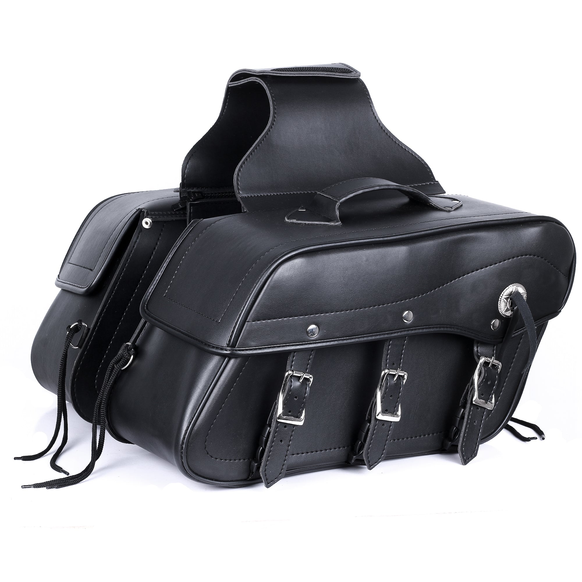 Fender 3 Buckle Leather Motorcycle Saddlebags Pair PLAIN