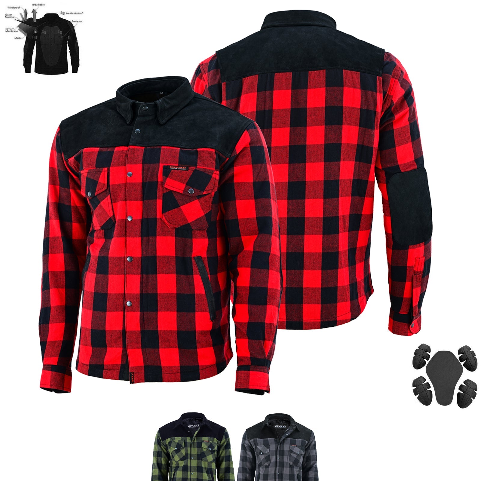 CE Rifster Lined with Kevlar Flannel Motorcycle Shirt Leather outside Pockets