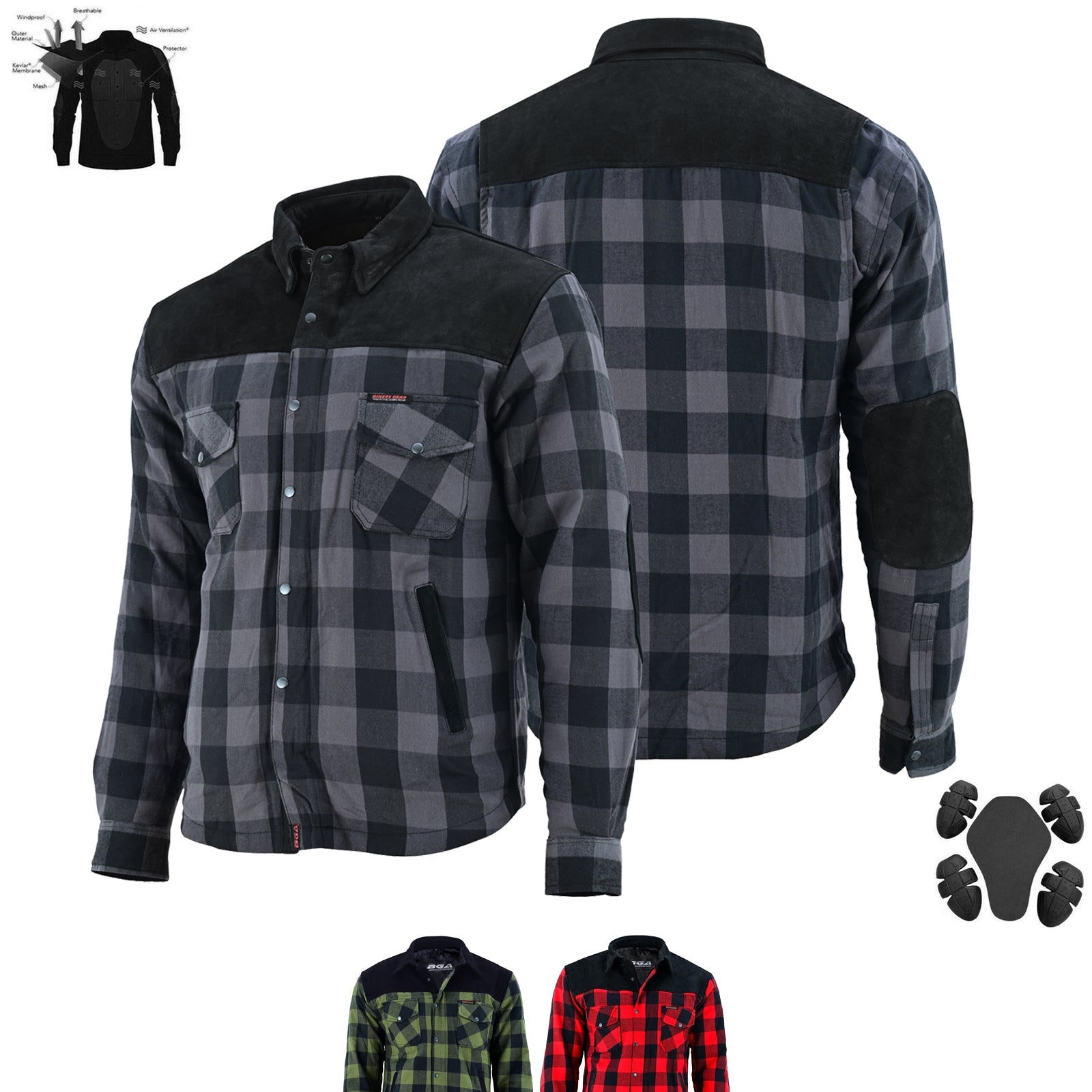 CE Rifster Lined with Kevlar Flannel Motorcycle Shirt Leather outside Pockets