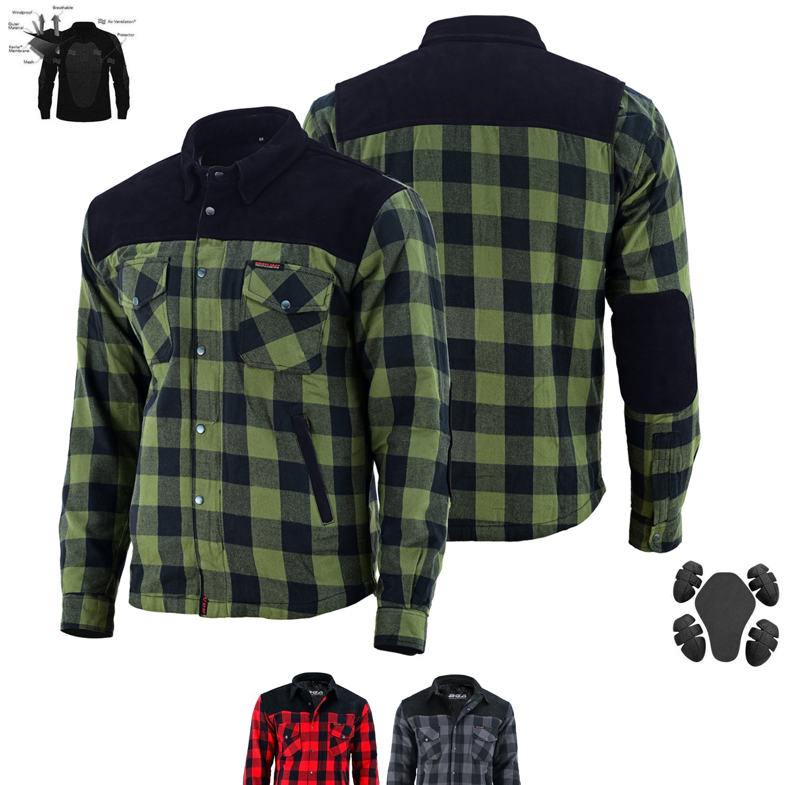 CE Rifster Lined with Kevlar Flannel Motorcycle Shirt Leather outside Pockets