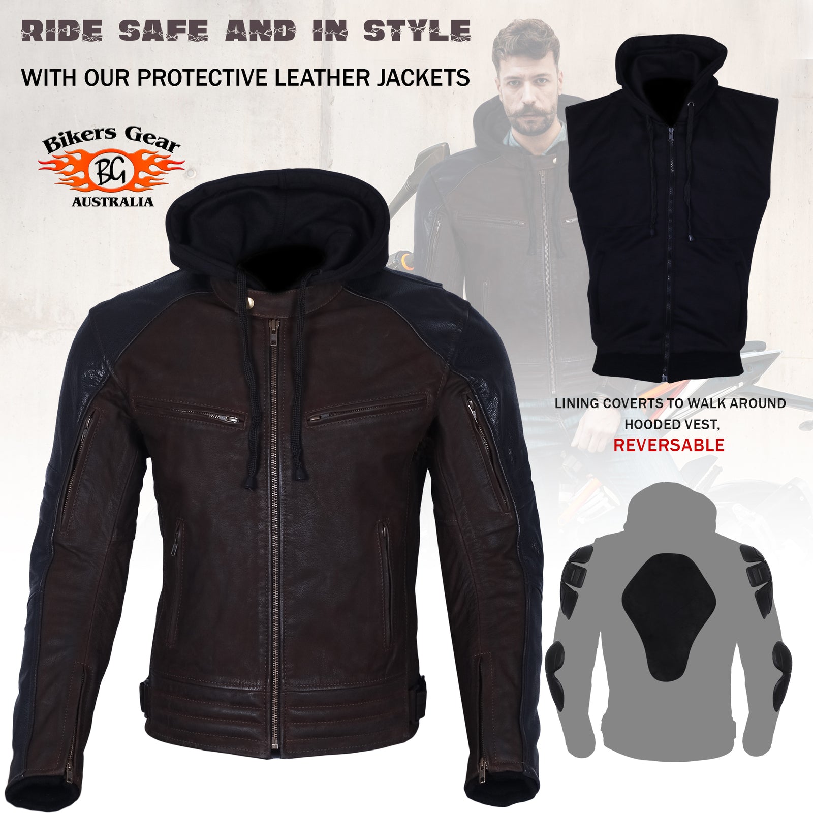 Mens Premium Nubuck Leather Jacket Sons Anarchy Brown black