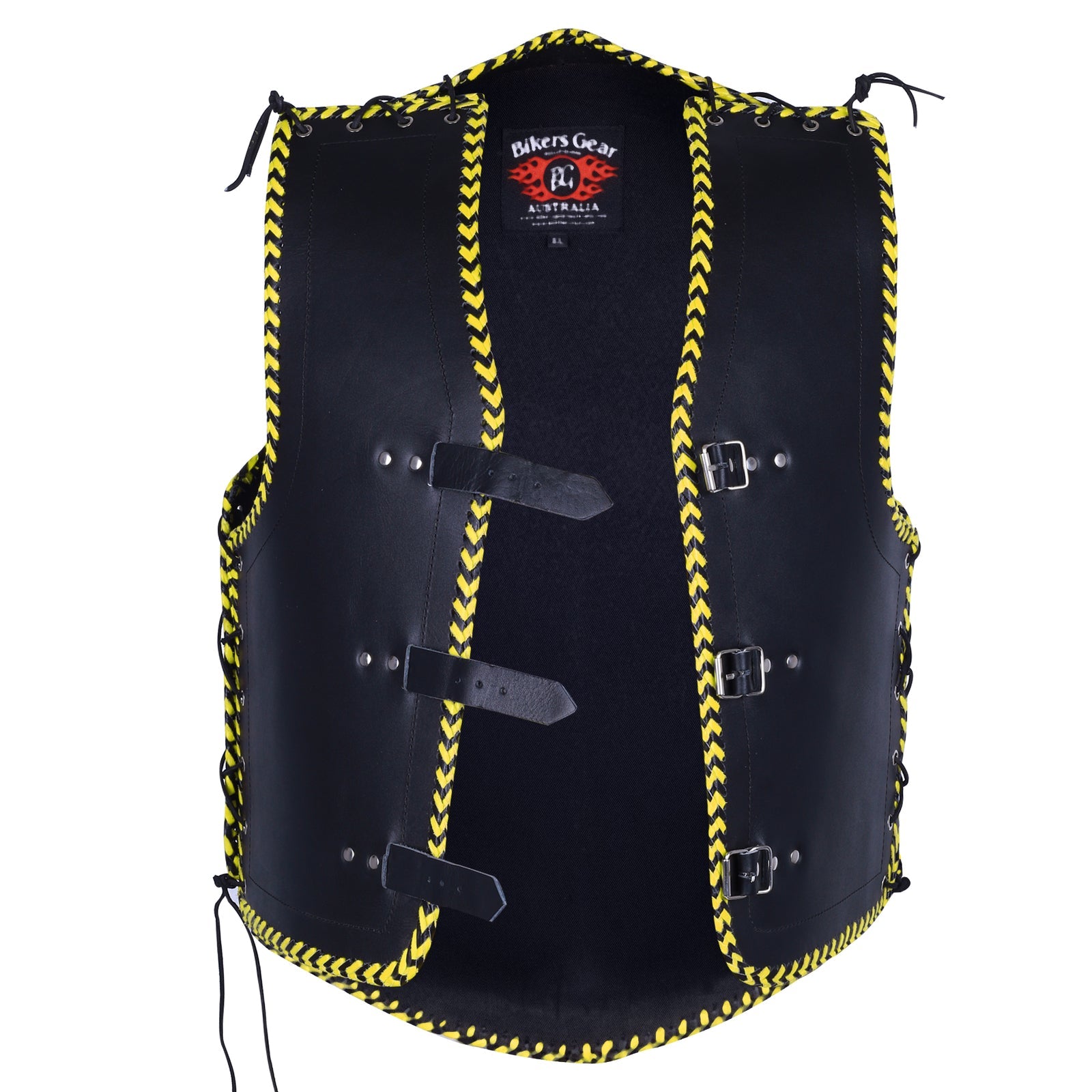 Vigor HD 3-4mm Leather Motorcycle Vest NZ Black / Yellow