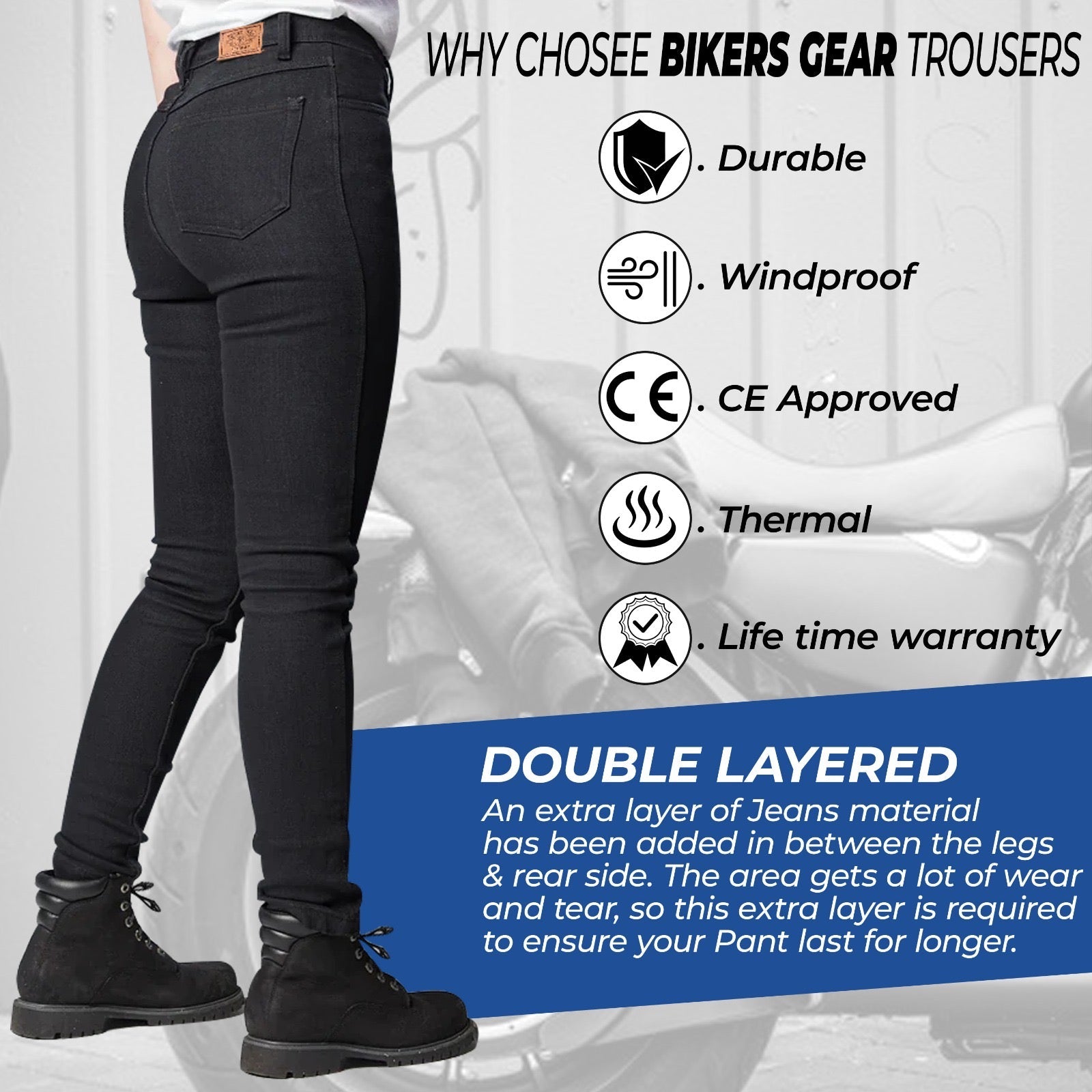 Womens Classic Motorcycle Kevlar Jeans Black