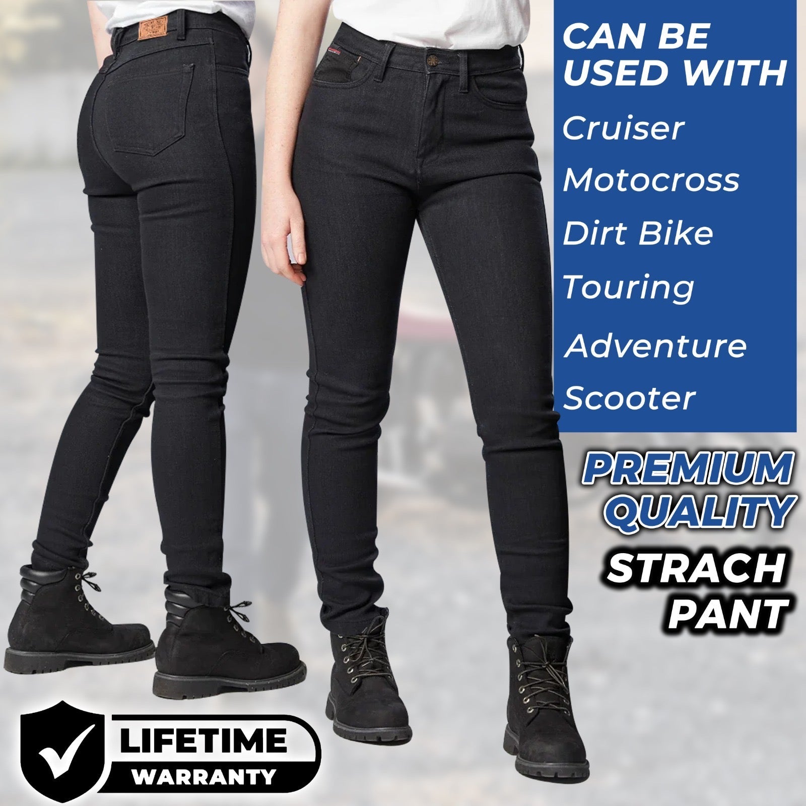 Womens Classic Motorcycle Kevlar Jeans Black