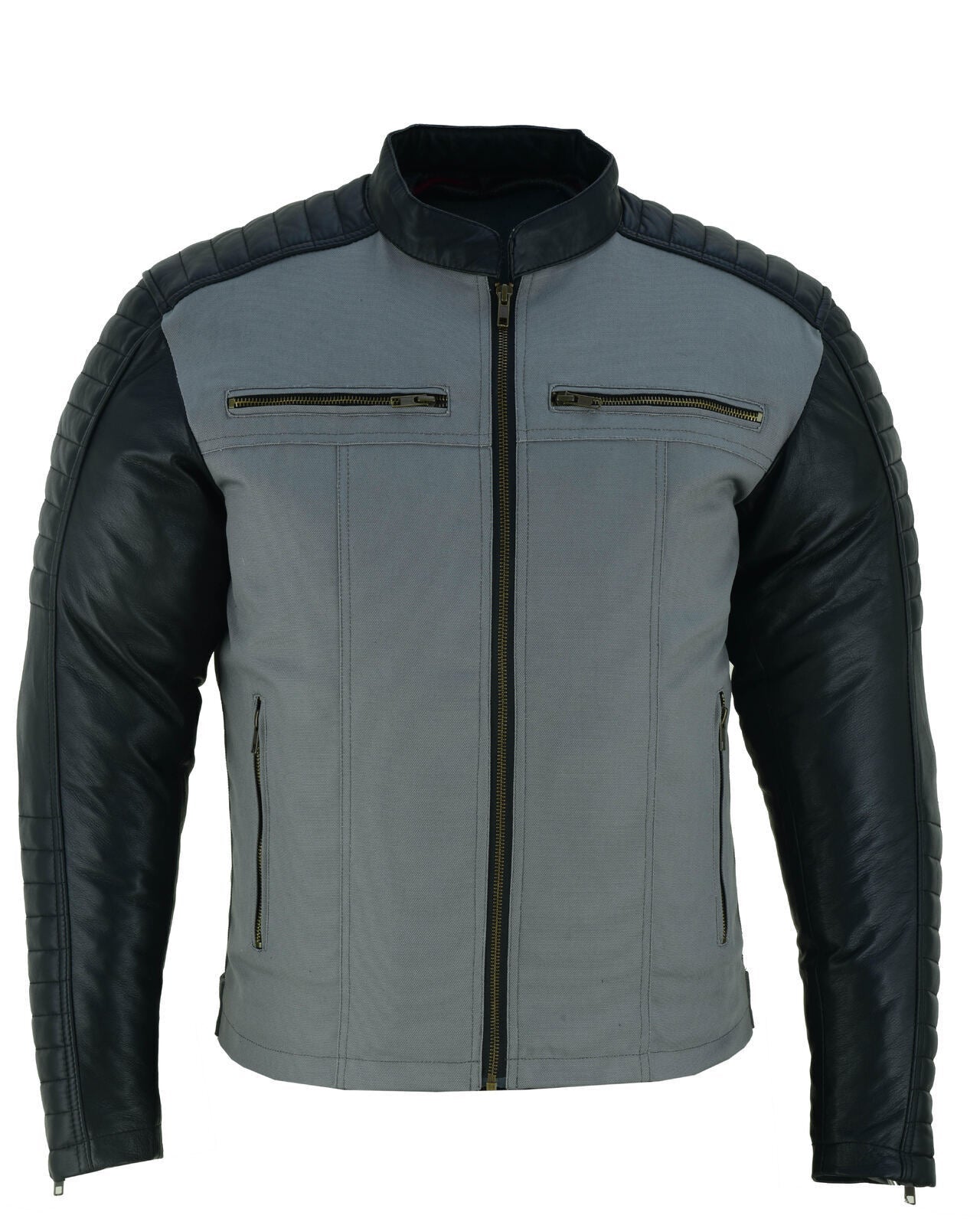Mens Canvas Duo Urban Leather Motorcycle Jacket