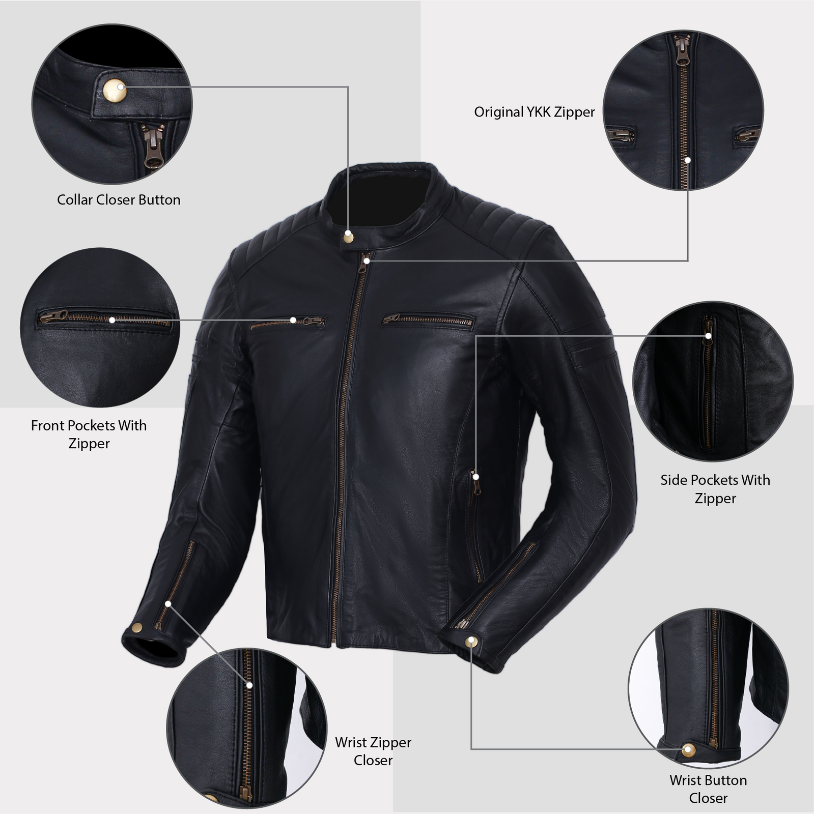 Roadster Classic Leather Motorbike Jacket Black