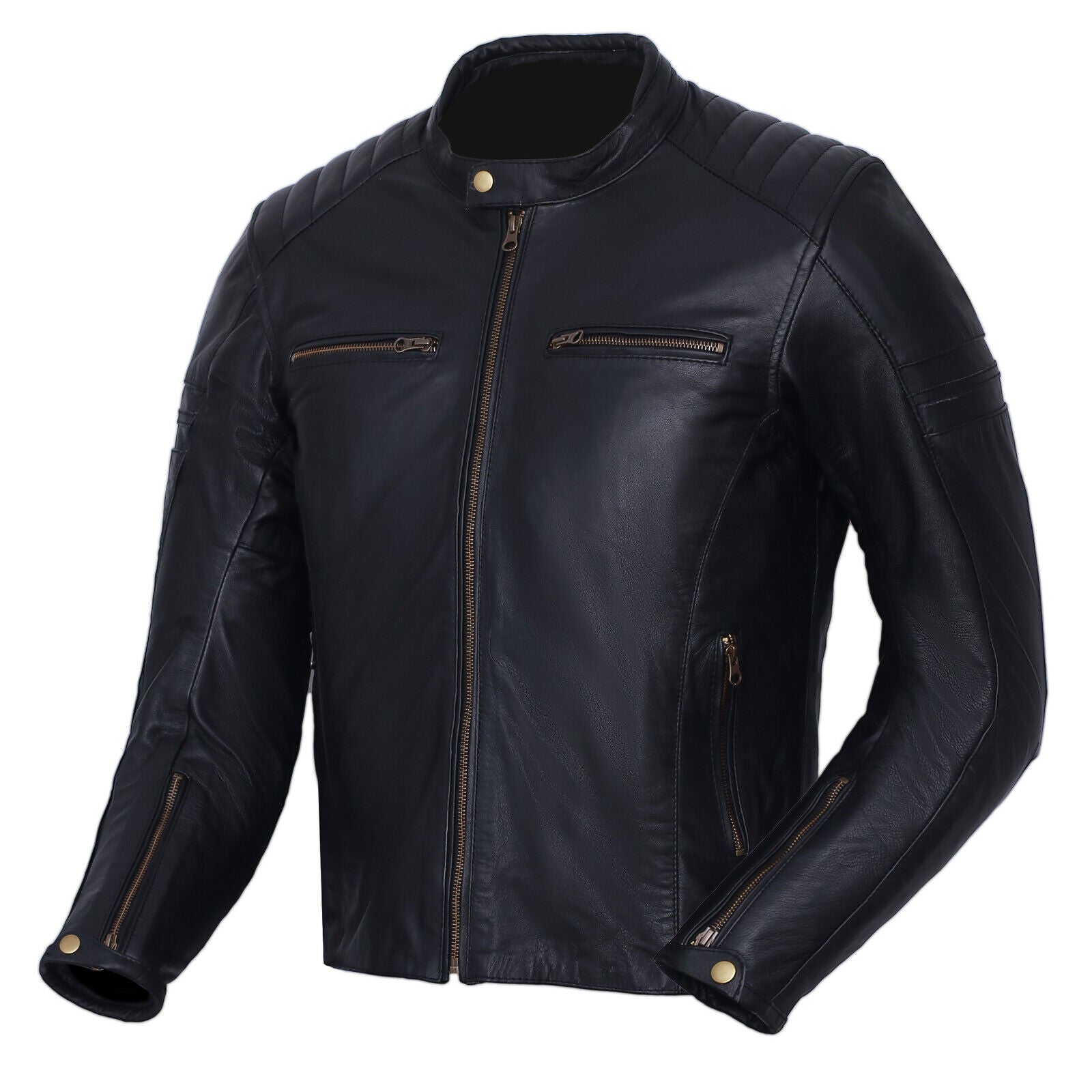 Roadster Classic Leather Motorbike Jacket Black