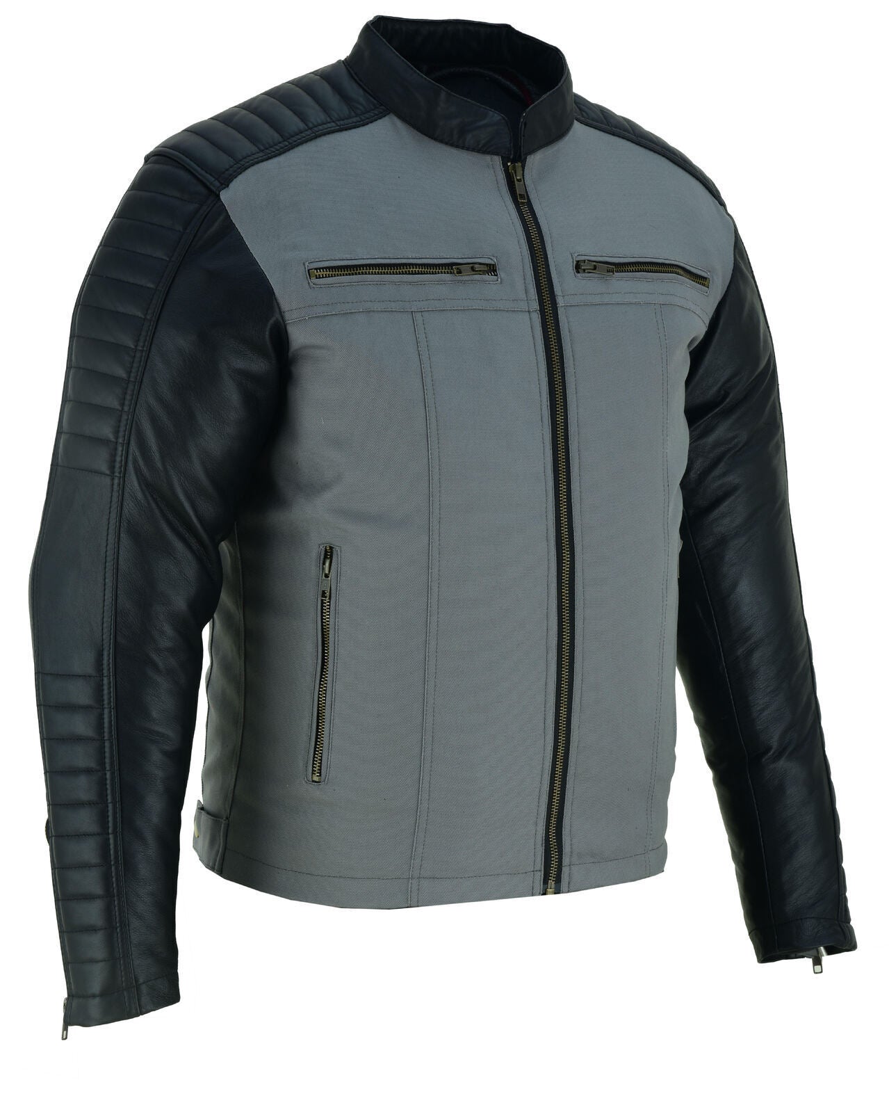 Mens Canvas Duo Urban Leather Motorcycle Jacket