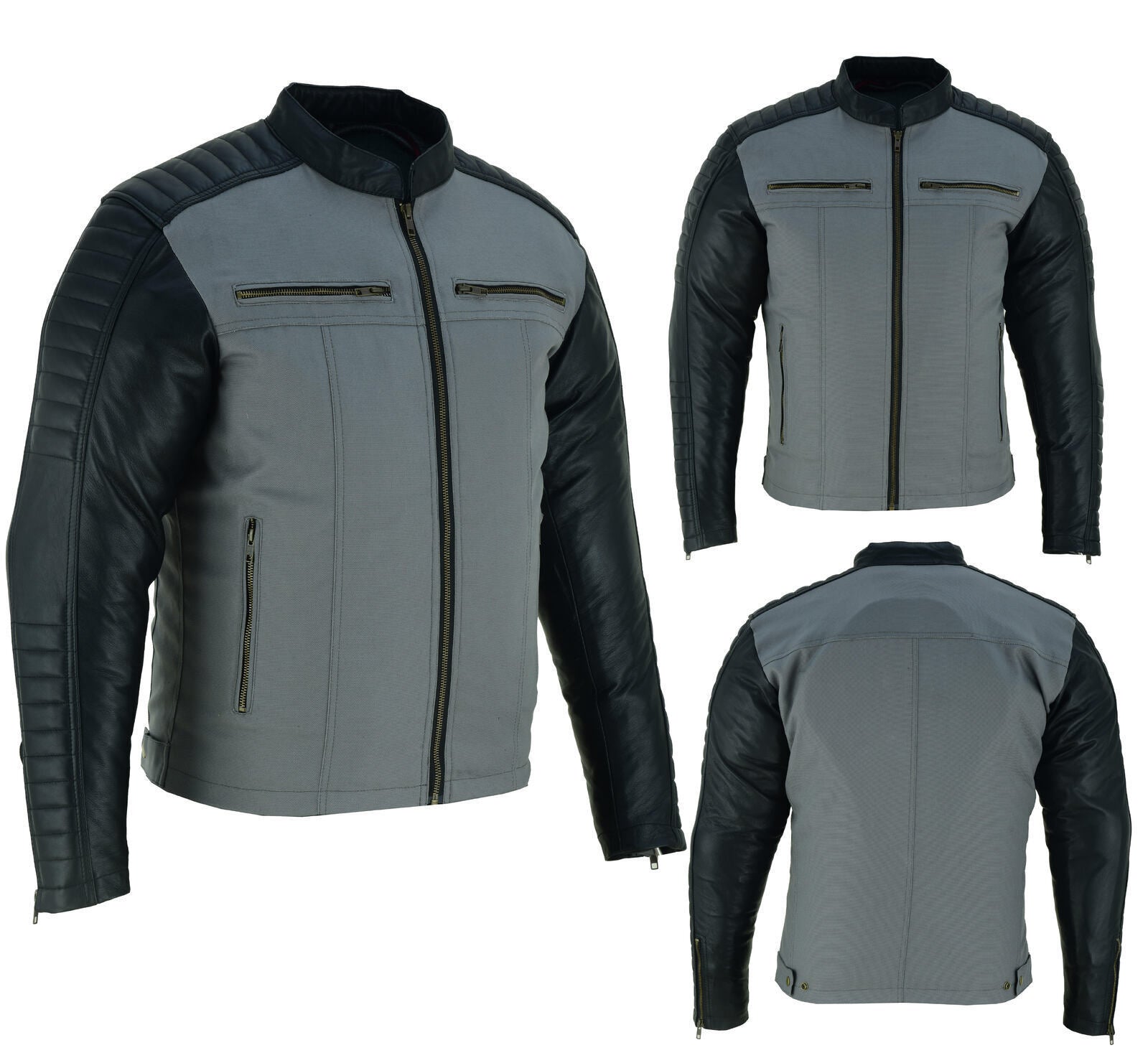Mens Canvas Duo Urban Leather Motorcycle Jacket