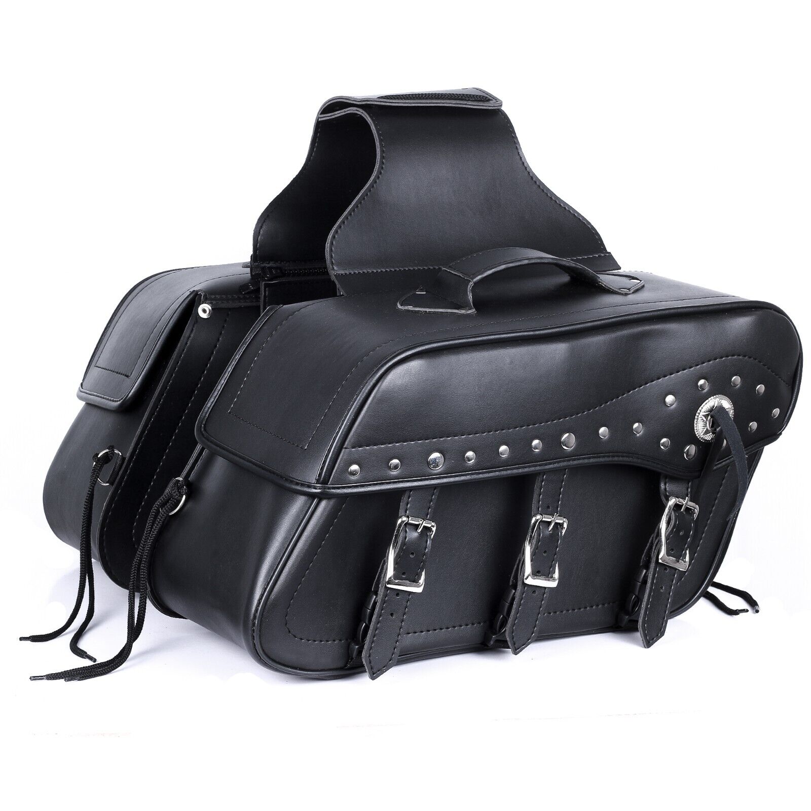 Fender 3 Buckle Studded Leather Motorcycle Saddlebags